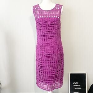 Weekend MaxMara purple crocheted dress sleeveless shift designer size 8